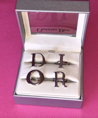 VINTAGE 2000s Christian Dior (John Galliano) Logo Four Letter Ring Set, Silver