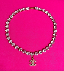 ** 1995 Chanel Vintage Rhinestone Embellished Choker Necklace, CC Drop (95P): ASO Miley Cyrus, Rihanna **