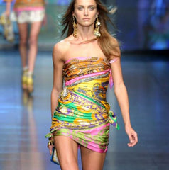 ** D&G 2012: Dolce & Gabbana Multicolor Foulard Printed Silk Dress: IT 42, US 6 **