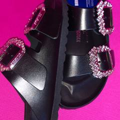 Manolo Blahnik X Birkenstock 1774 Arizona Crystal-Embellished Black Leather Sandals