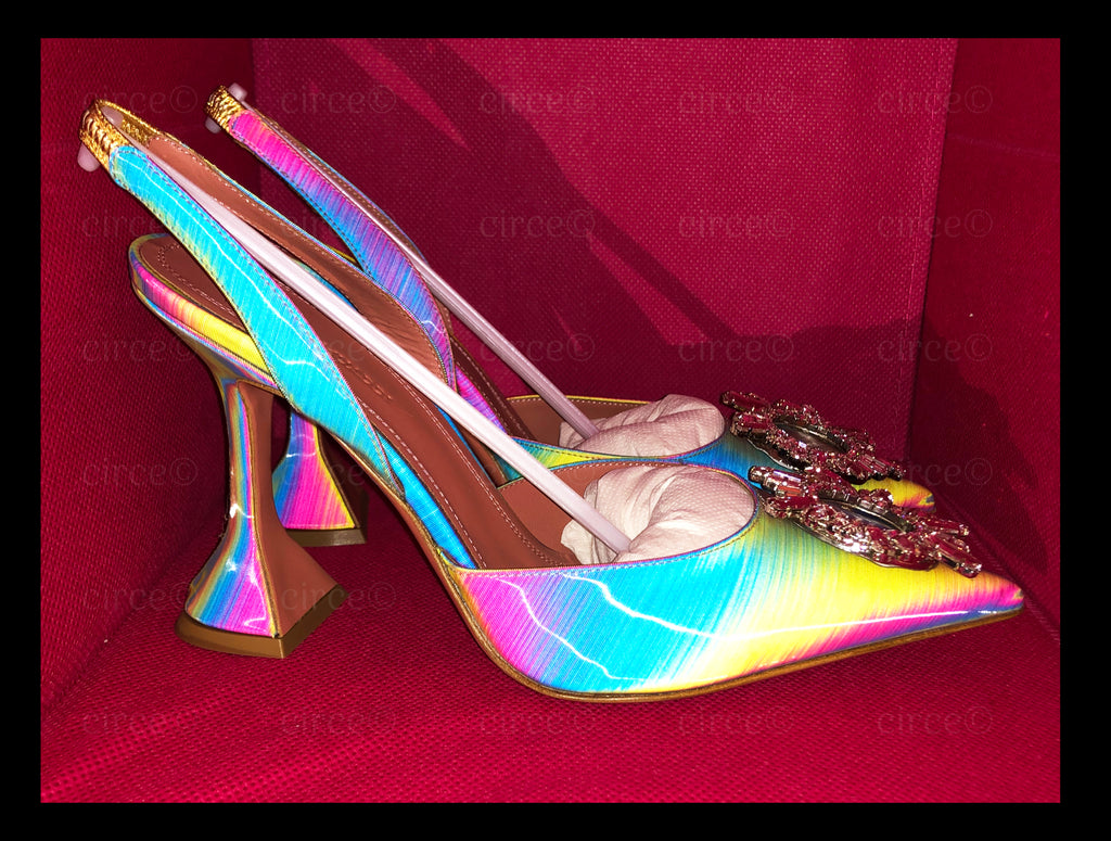 Amina Muaddi Begum Multi Rainbow Slingback Pumps | circe