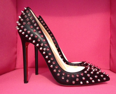 Christian Louboutin Pigalle 120mm Pumps (Black with Silver Spikes)