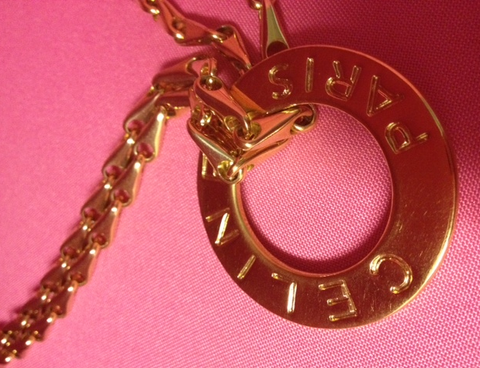 Vintage Celine Circle Gold Chain Pendant Necklace