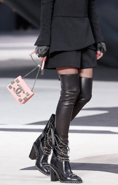CHANEL 06 Black Leather Over The Knee Boots