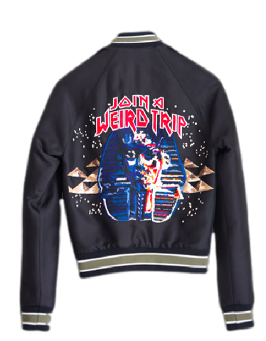 Balenciaga Join a Weird Trip Embroidered Bomber Jacket, Runway: ASO Miley Cyrus