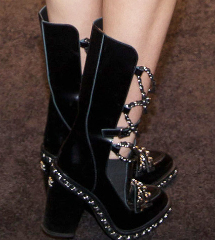 Iconic, Runway Chanel Black Leather, Silver Chain Boots: ASO Miley Cyr