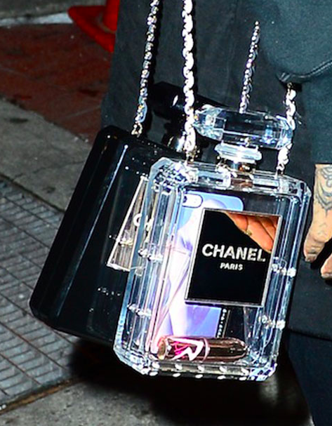 Chanel RUNWAY No. 5 Perfume Bottle Clutch, Black: ASO; Miley Cyrus