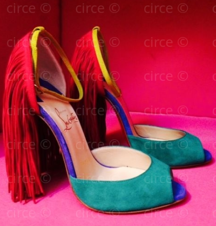 * 2015 Christian Louboutin Otrot Suede Sandal with Fringe, Mint Multi @circegirls *