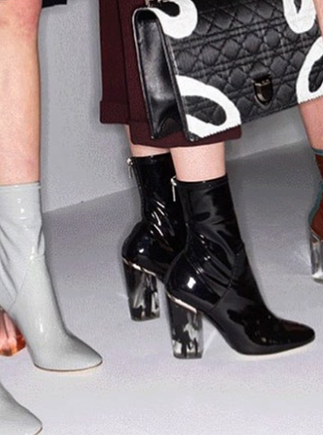 Christian Dior Fall 2015 Latex Patent Boots Lucite Black Ink Heel
