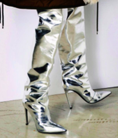 ** Balenciaga Silver All Time Metallic Leather Thigh-High Boot, (Argento): Kylie Jenner, Chiara Ferragni 39, 39.5 **