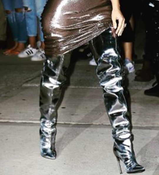 Balenciaga Silver All Time Metallic Leather Thigh High Boot Argen circe