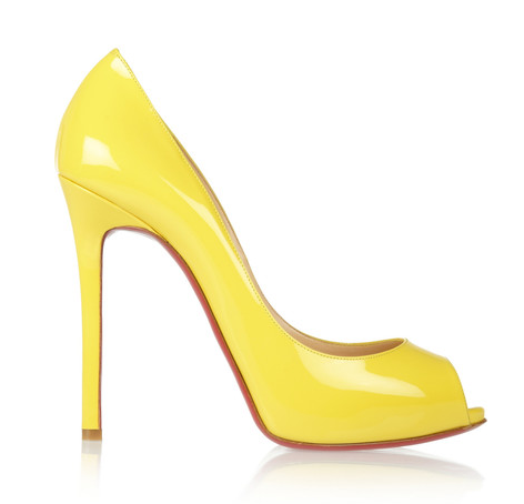 Christian Louboutin Yellow Peep Toe Pumps, Flo 120mm