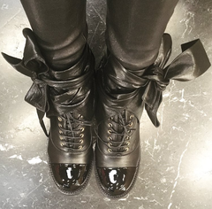 ** 2016 NIB CHANEL Ankle Wrap Around Leather, Kangaroo Bow Boots Black Leather: @upcloseandstylish **