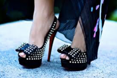 ** Christian Louboutin Clou Noeud Spiked 150mm Platform Slingback, Black: ASO Lady Gaga, Demi Lovato **