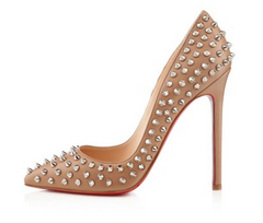 Christian Louboutin Pigalle 120 Spiked Pumps: Nude with Silver Spikes