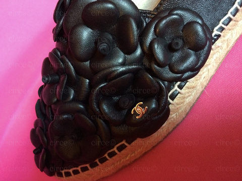 Chanel Camellia Floral, Black Leather Espadrilles, Flats