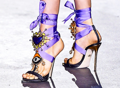 2017 RUNWAY Dsquared Dsquared2 Lace-Up Embellished Satin, Purple Ribbon Sandals