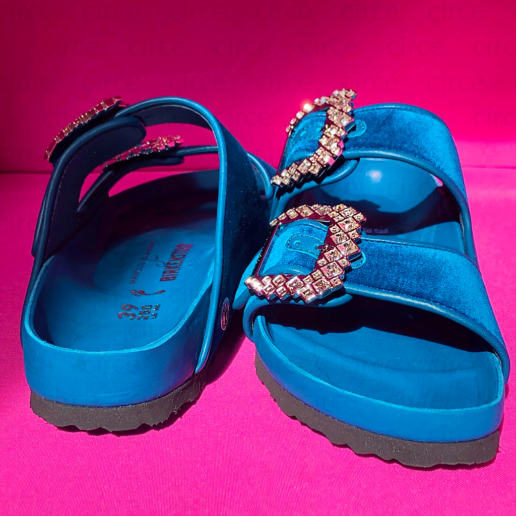 Manolo Blahnik X Birkenstock 1774 Arizona Crystal-Embellished Blue Manolo Blahnik X Birkenstock 1774 Arizona Crystal-Embellished Blue