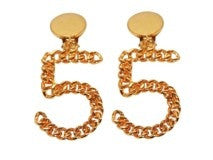 ** Chanel Vintage Gold Number Five Chain Large Earrings **