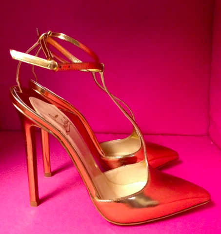 Christian Louboutin T-Piga Leather Sandals; Gold Specchio