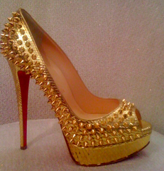 Christian Louboutin RARE Gold Python Spiked Lady Peep, 150mm